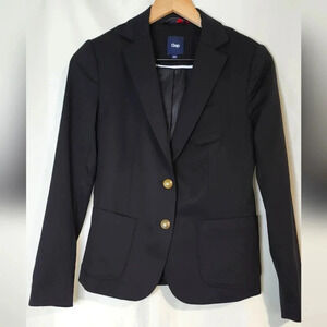 Gap Blazer Womens Size 0 Black Wool Classic Preppy Contemporary Career‎ Jacket